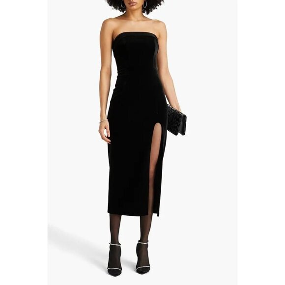 NICHOLAS Adiba Strapless Round Edge Midi Dress in Black 4 New Womens - Picture 11 of 11